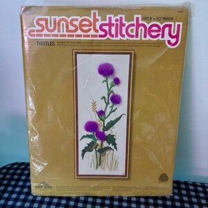 Rare Vintage 1975 Sunset Stitchery Thistles Crewel Kit 8”x20” finished New-Open